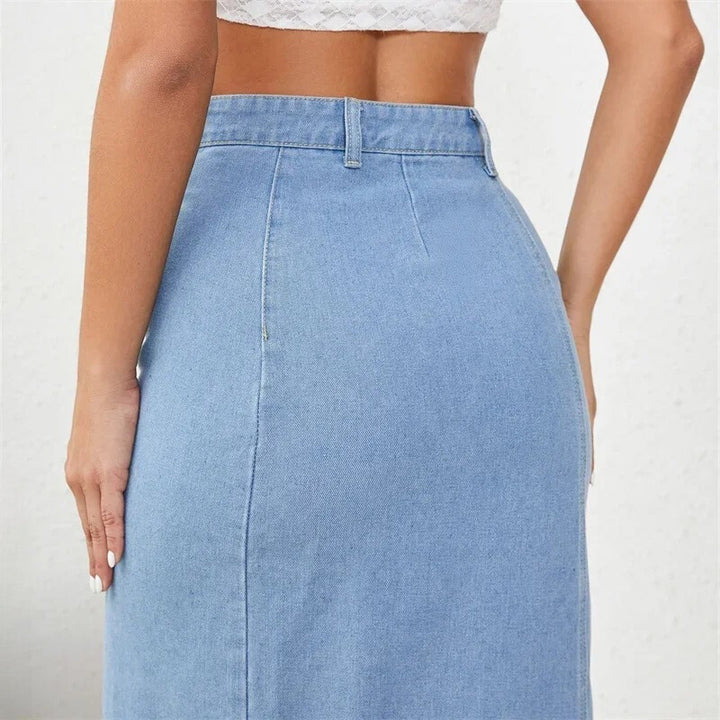 Side Button Denim Skirt - HESTON MANOR