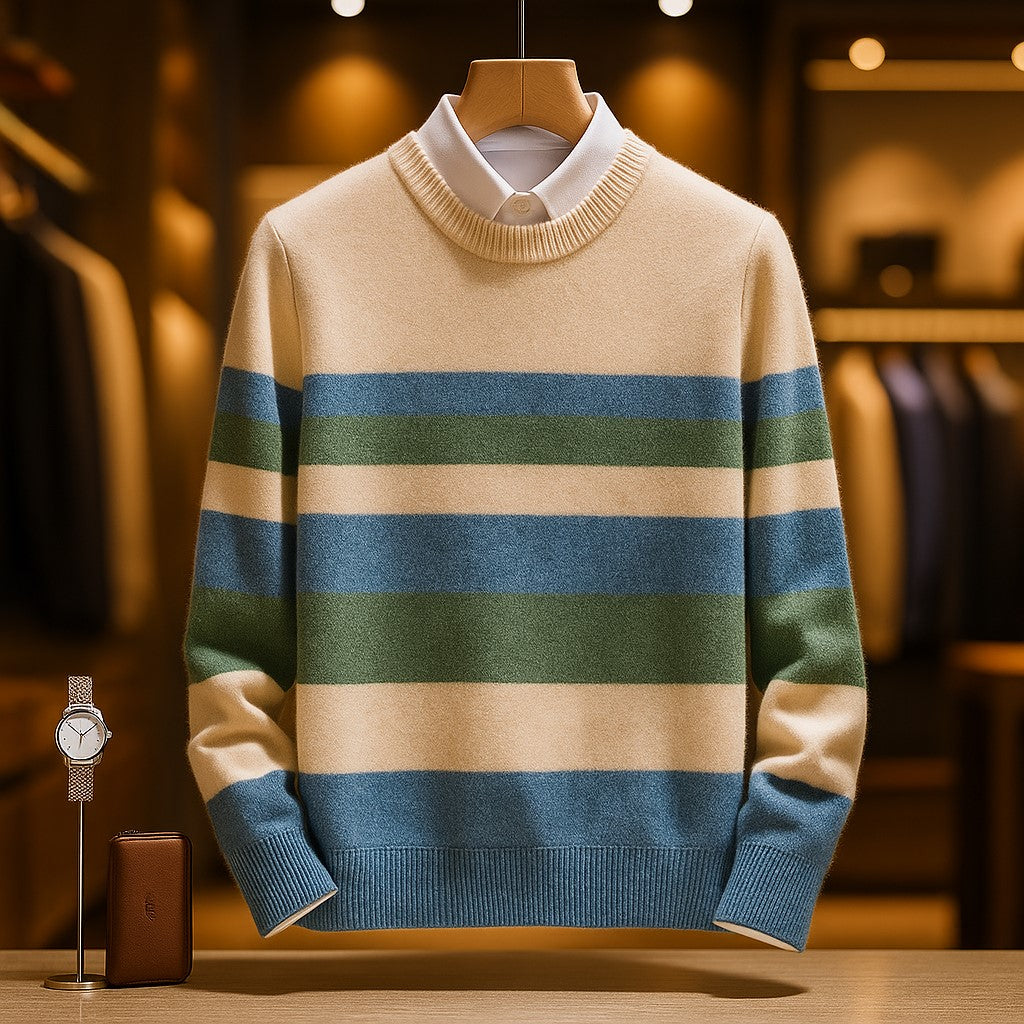 Men’s Thin Wool Striped Crewneck Sweater - Heston Manor