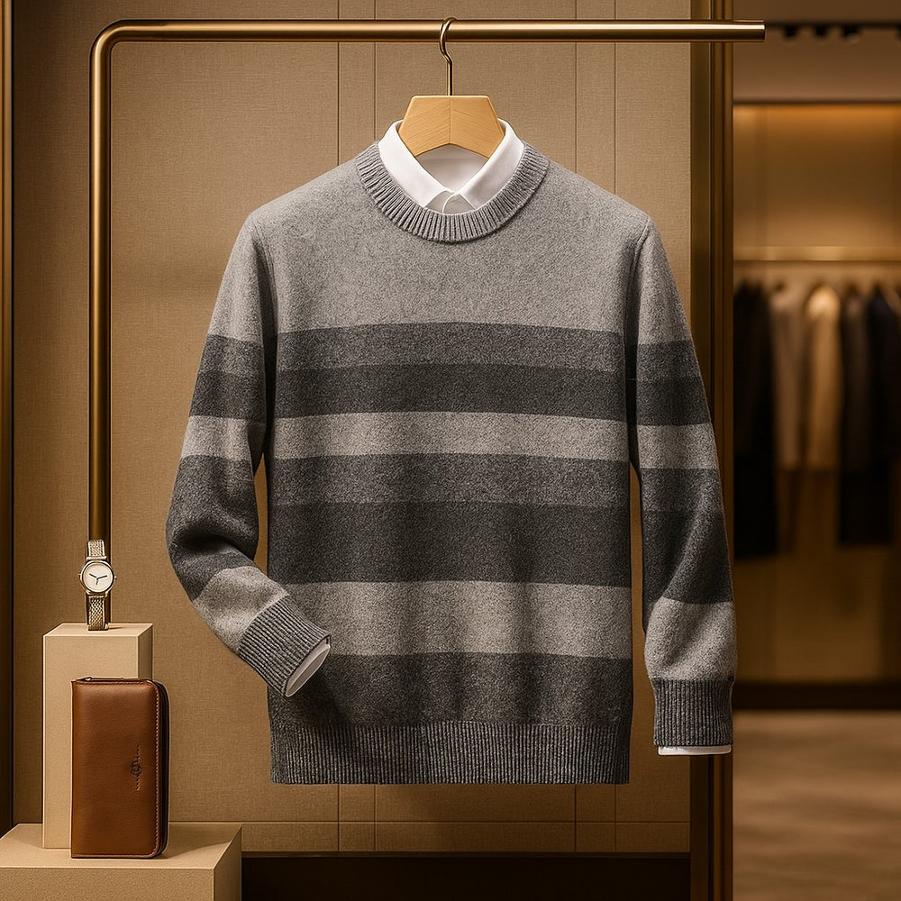 Men’s Thin Wool Striped Crewneck Sweater - Heston Manor