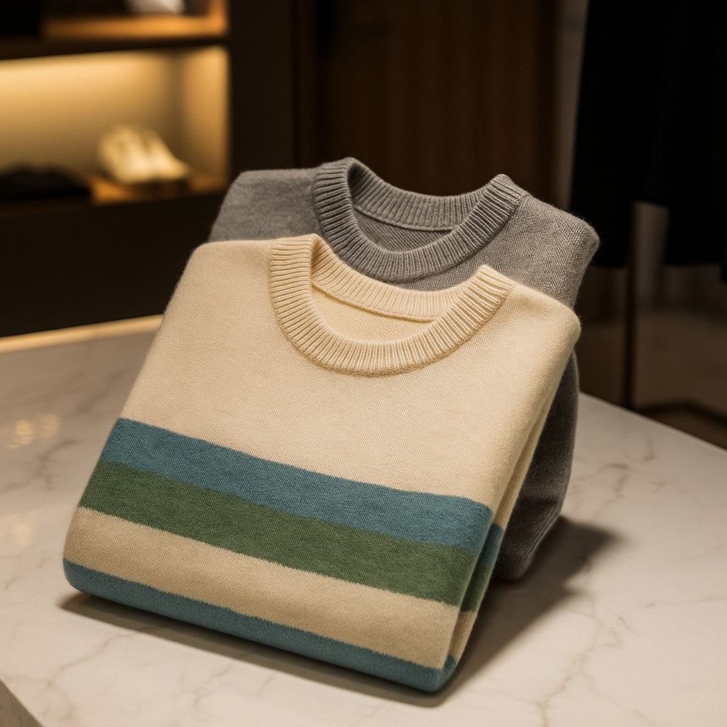 Men’s Thin Wool Striped Crewneck Sweater - Heston Manor
