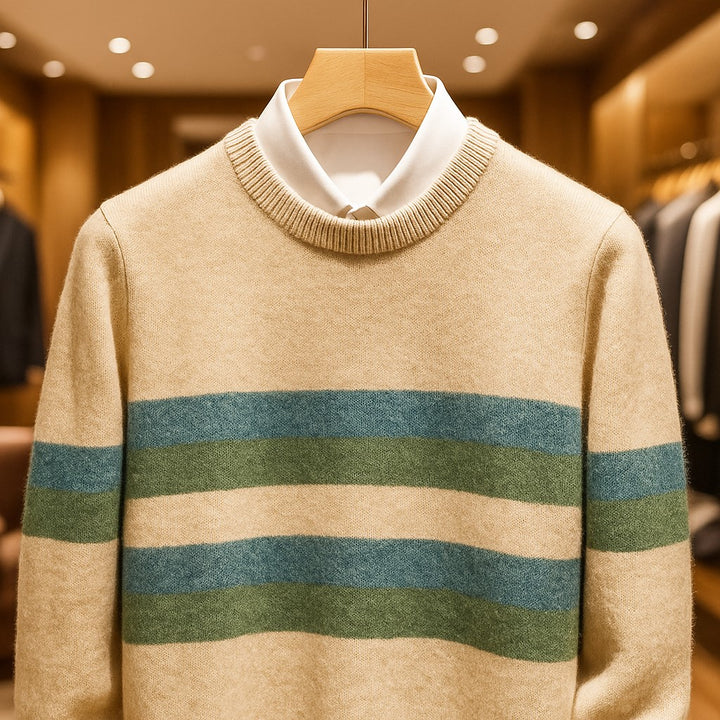 Men’s Thin Wool Striped Crewneck Sweater - Heston Manor