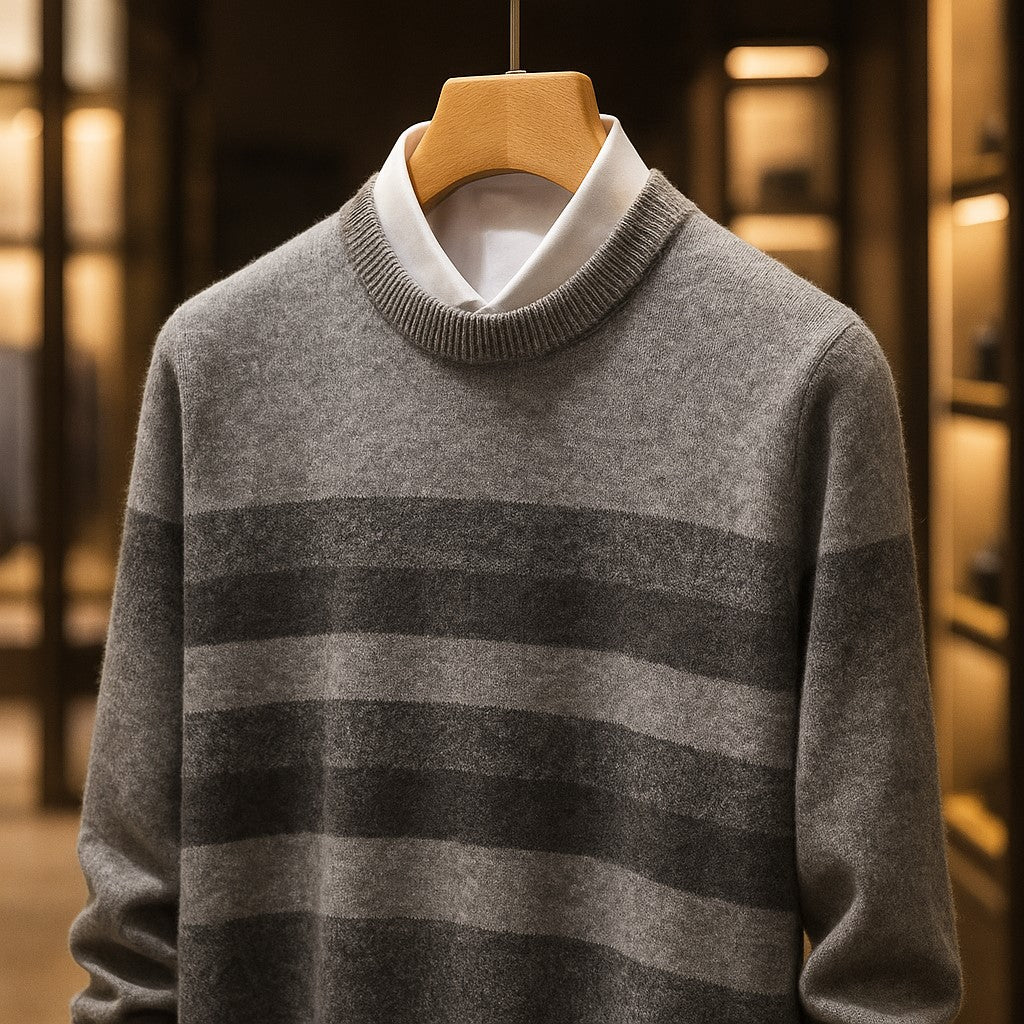 Men’s Thin Wool Striped Crewneck Sweater - Heston Manor