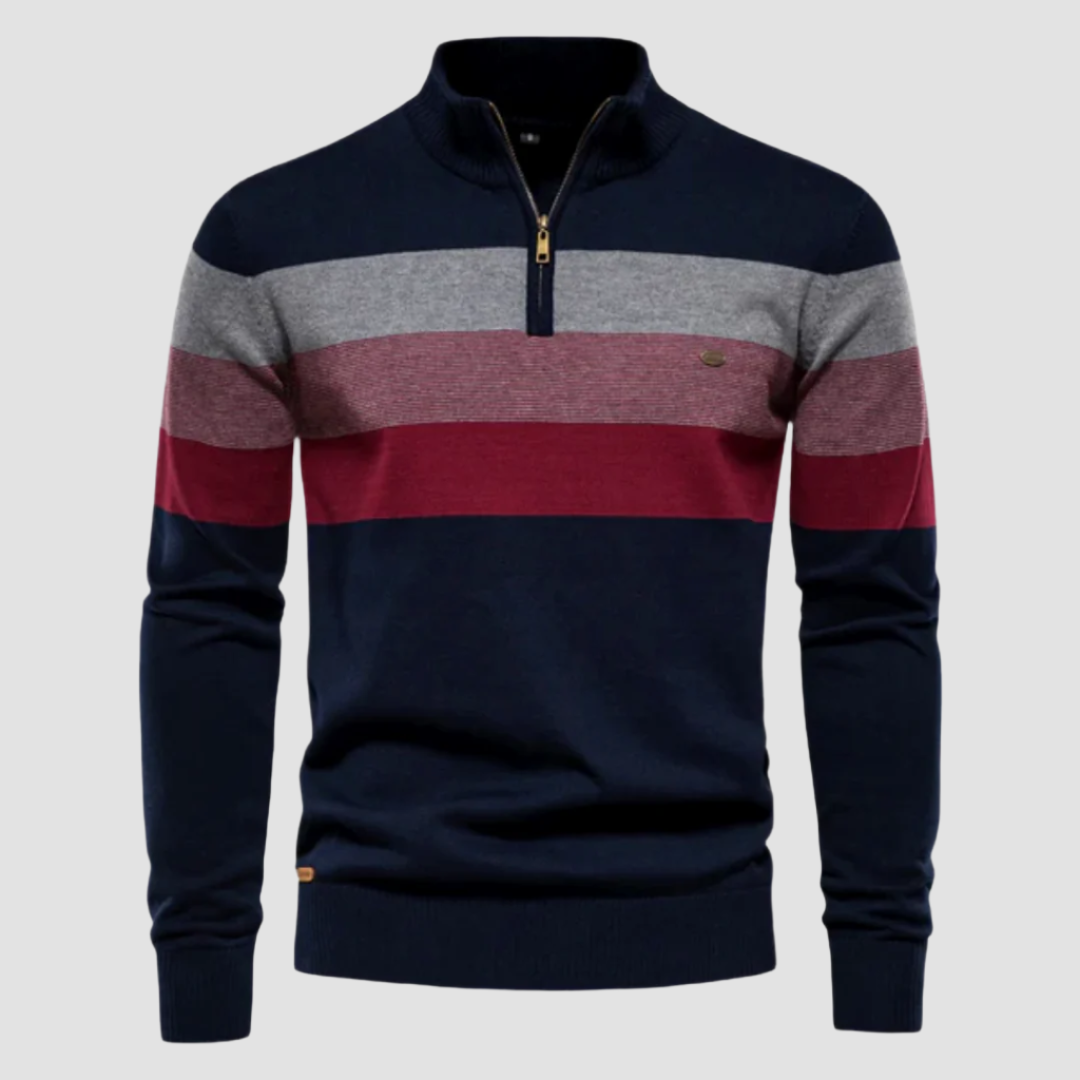 Men’s Striped Quarter Zip Sweater - Heston Manor