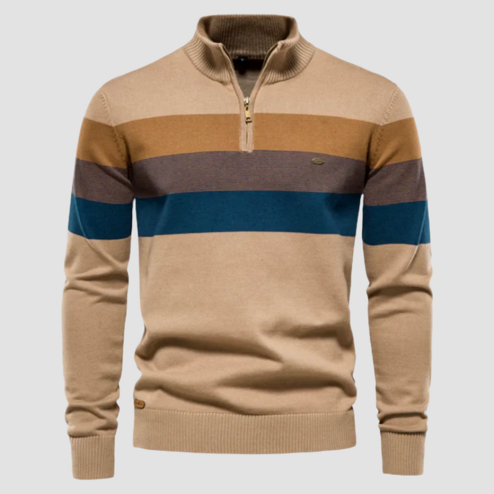 Men’s Striped Quarter Zip Sweater - Heston Manor