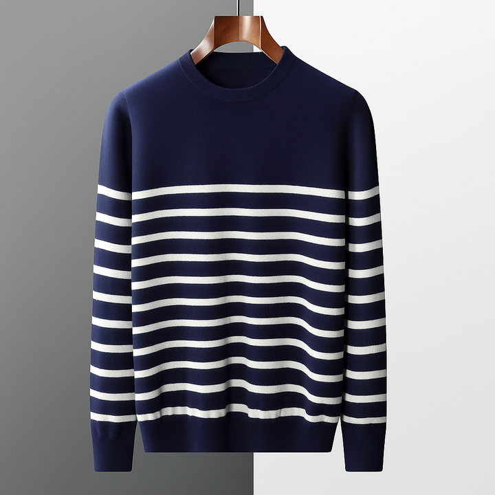 Men’s Navy & White Striped Wool Sweater
