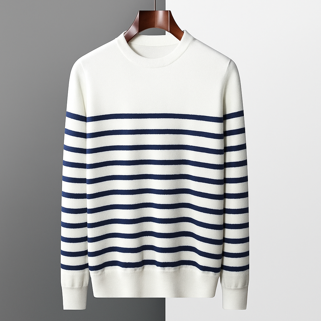 Men’s Navy & White Striped Wool Sweater