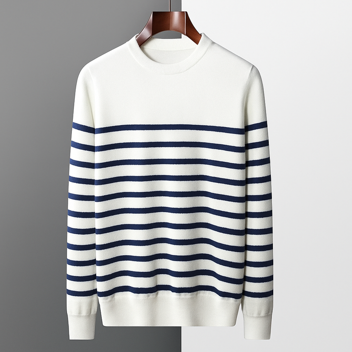 Men’s Navy & White Striped Wool Sweater