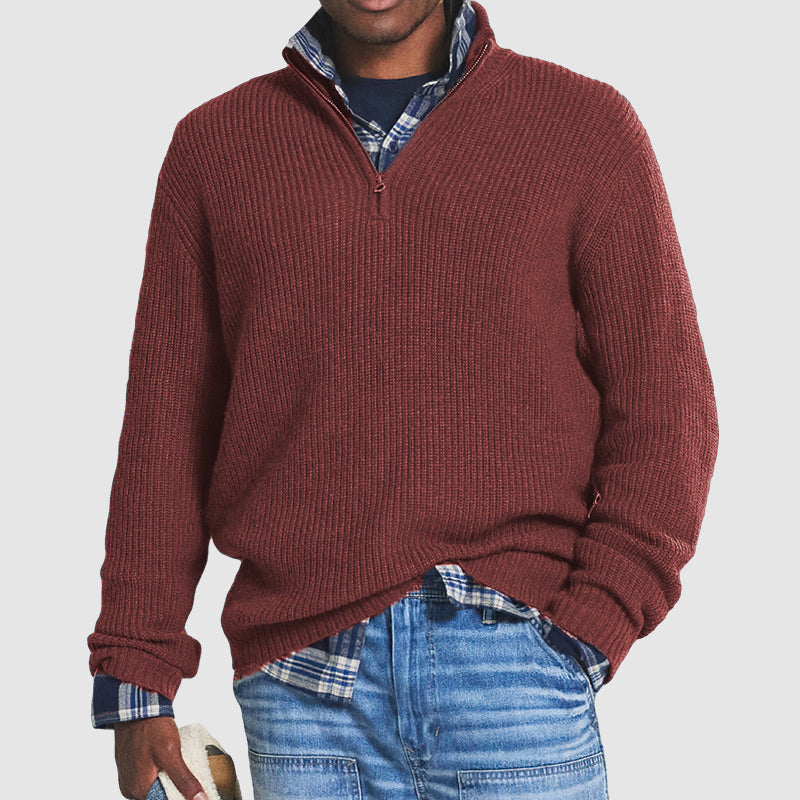 Men’s Brick Red Quarter-Zip Knit Sweater