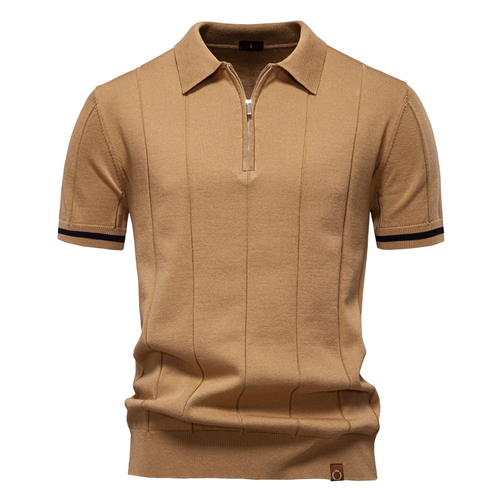 Men’s Short Sleeve Quarter-Zip Ribbed Knit Polo - Heston Manor