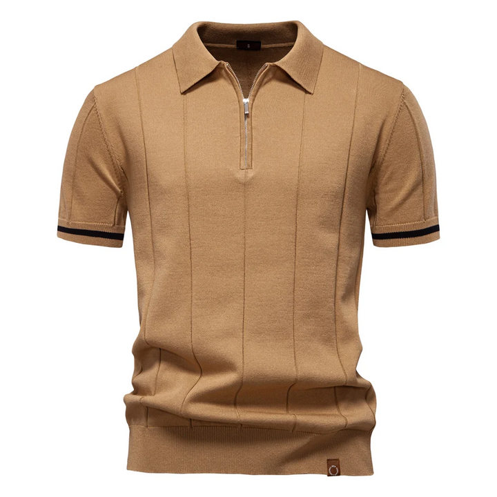 Men’s Short Sleeve Quarter-Zip Ribbed Knit Polo - Heston Manor