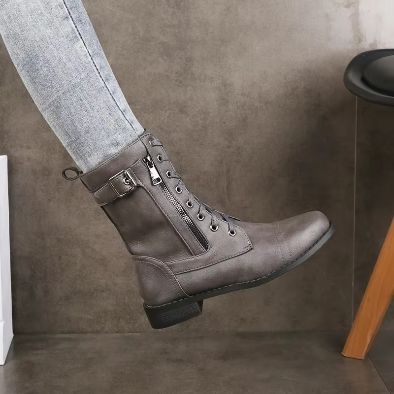 Western Punk Buckle Boots - HESTON MANOR
