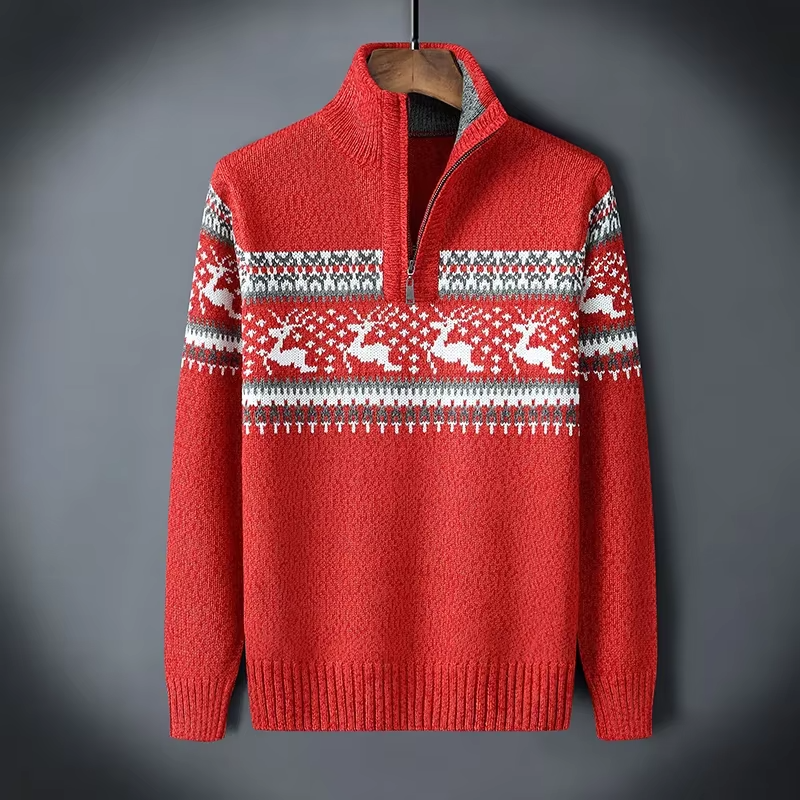 Men’s Half-Zip Reindeer Sweater - Heston Manor