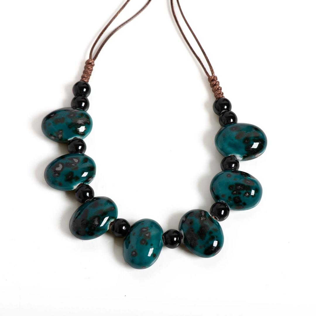 Deep Teal Stone Bead Necklace – Statement Gemstone Jewelry - Heston Manor