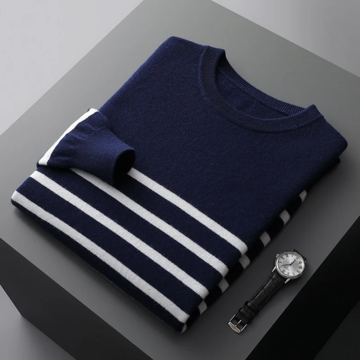 Men’s Navy & White Striped Wool Sweater