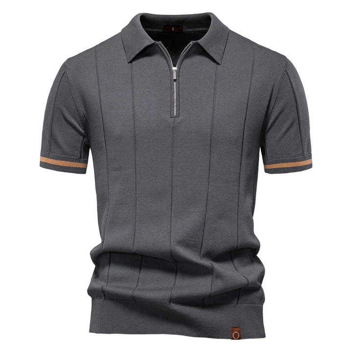 Men’s Short Sleeve Quarter-Zip Ribbed Knit Polo - Heston Manor