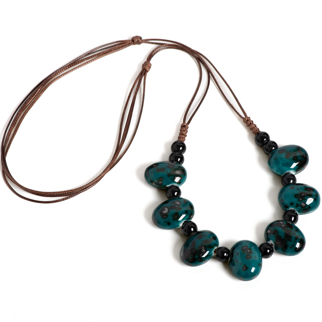 Deep Teal Stone Bead Necklace – Statement Gemstone Jewelry - Heston Manor
