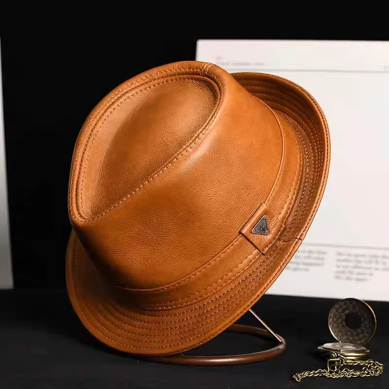 Men’s Vintage-Style Leather Fedora Hat - Heston Manor