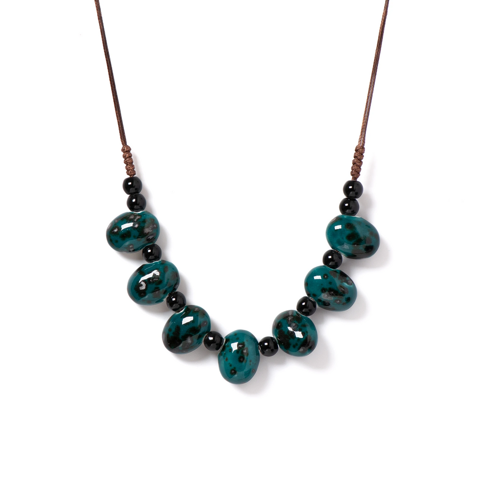 Deep Teal Stone Bead Necklace – Statement Gemstone Jewelry - Heston Manor